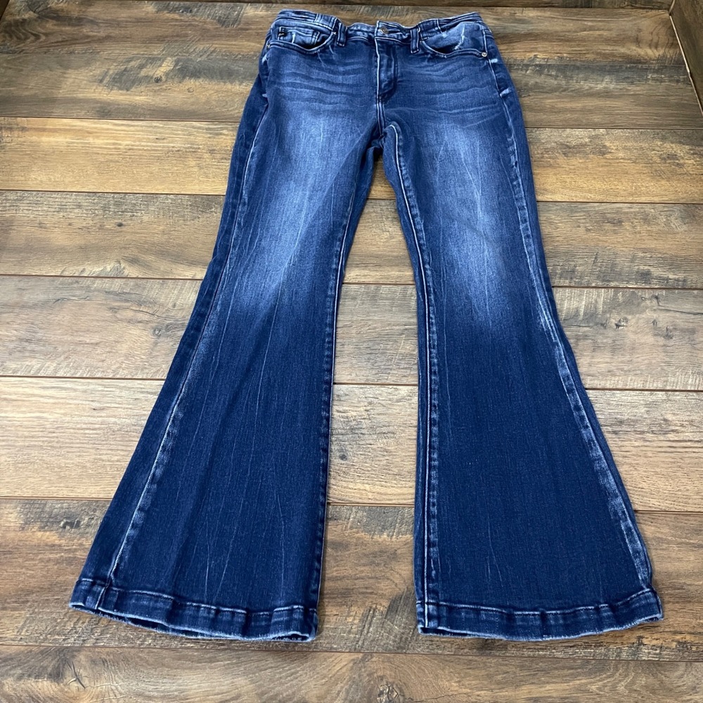 KanCan Dark Wash High Rise Flare Bell Bottom Jeans 29 Stretch Boho Western
